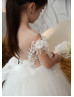 Ivory Lace Tulle Fairytale Flower Girl Dress With Detachable Train